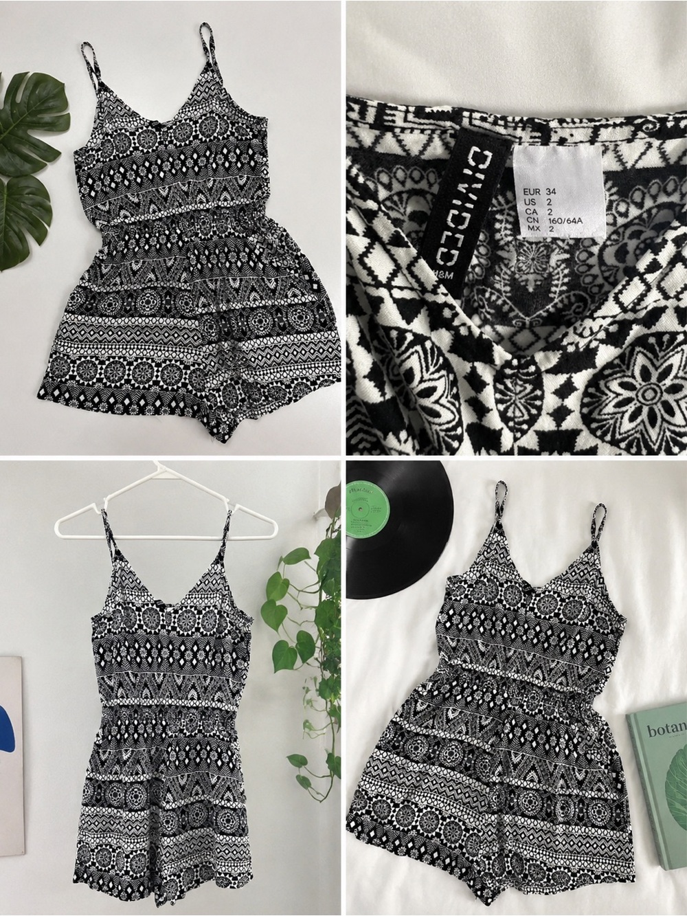 H&M Black and White Printed Romper